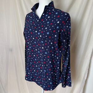 IBKUL Pullover Womens L Navy Star Print Quarter Zip UPF 50 Breathable Athleisure